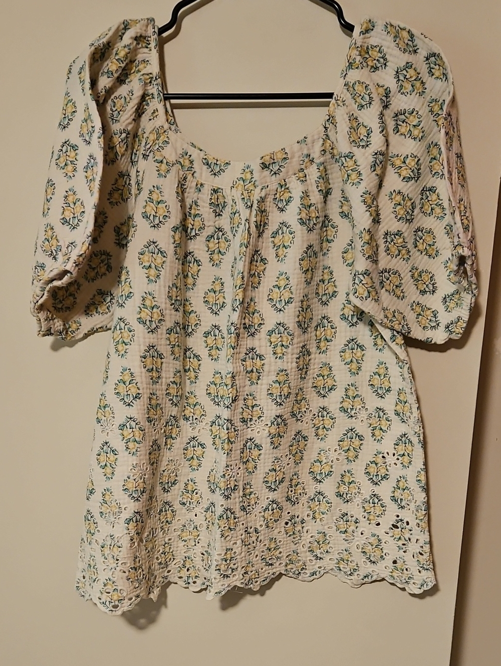 Solitaire Cream Blouse with Yellow & Green Floral Print
